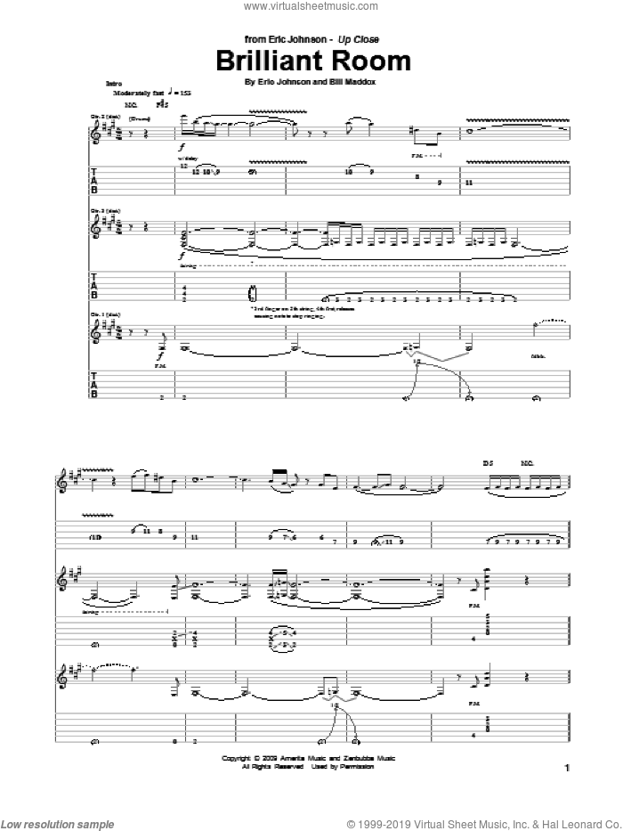 Brilliant Room sheet music for guitar (tablature) by Eric Johnson and Bill Maddox, intermediate skill level