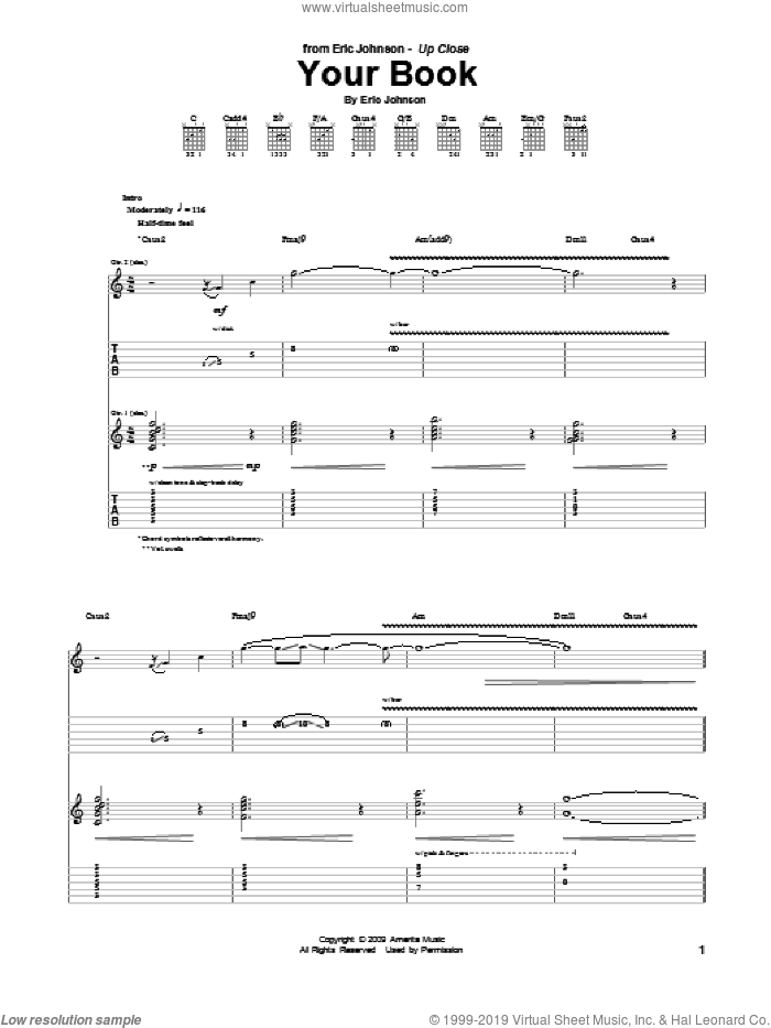 Your Book sheet music for guitar (tablature) by Eric Johnson, intermediate skill level