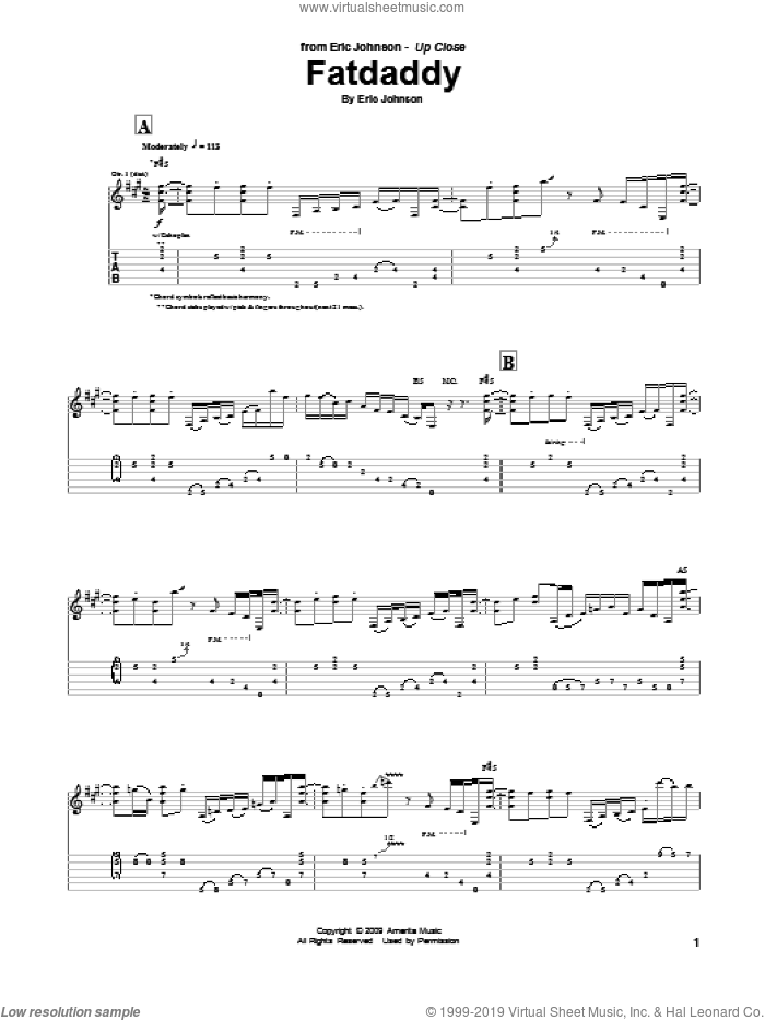 Fatdaddy sheet music for guitar (tablature) by Eric Johnson, intermediate skill level