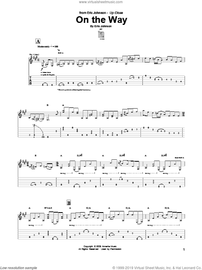On The Way sheet music for guitar (tablature) by Eric Johnson, intermediate skill level