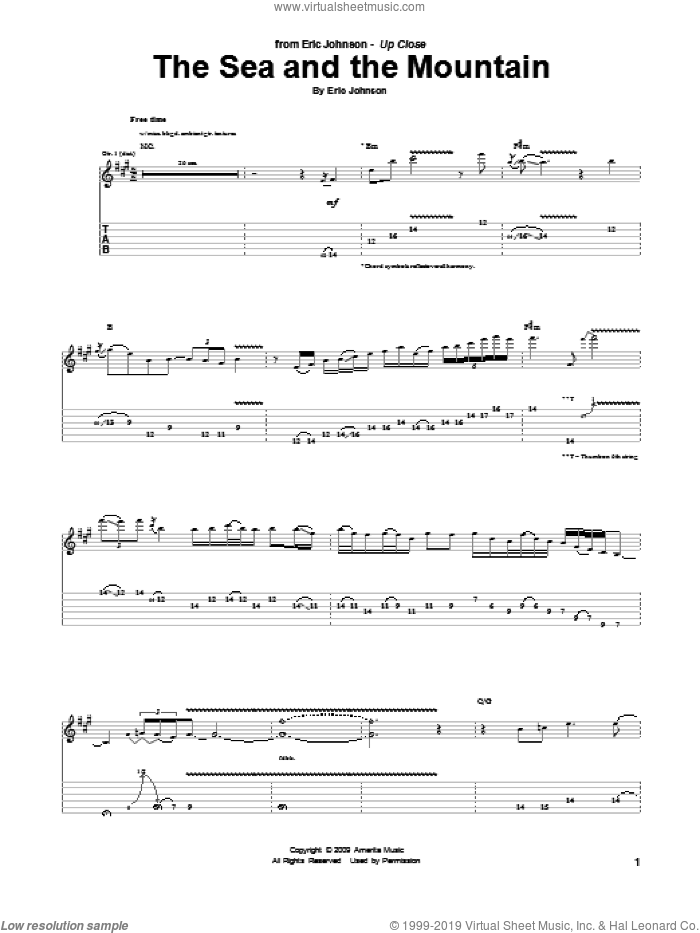 The Sea And The Mountain sheet music for guitar (tablature) by Eric Johnson, intermediate skill level