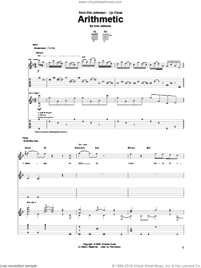 Arithmetic sheet music for guitar (tablature) by Eric Johnson, intermediate skill level