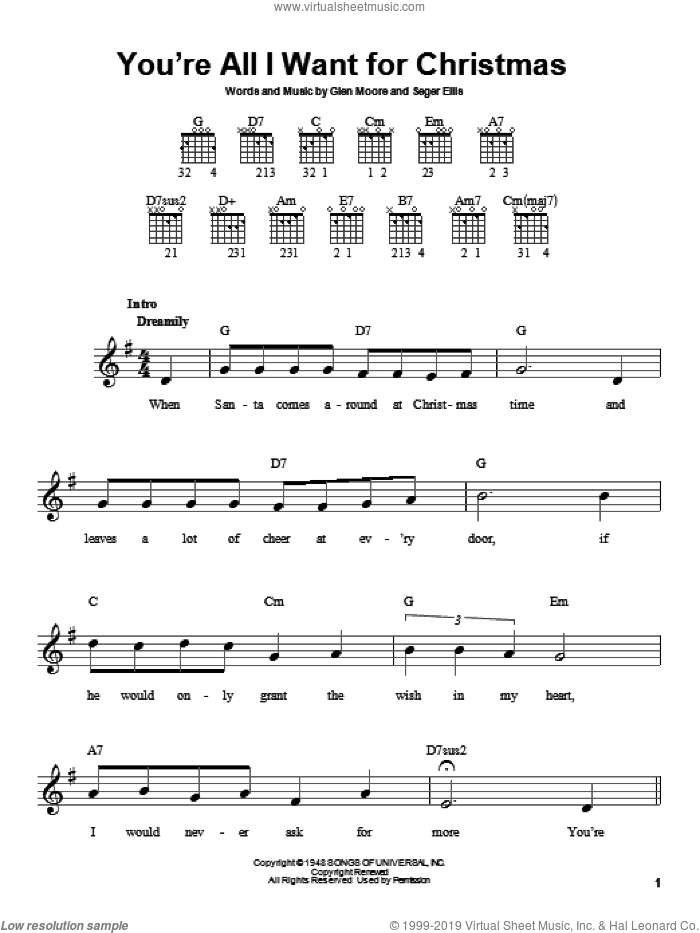 You're All I Want For Christmas sheet music for guitar solo (chords) by Brook Benton, Glen Moore and Seger Ellis, easy guitar (chords)