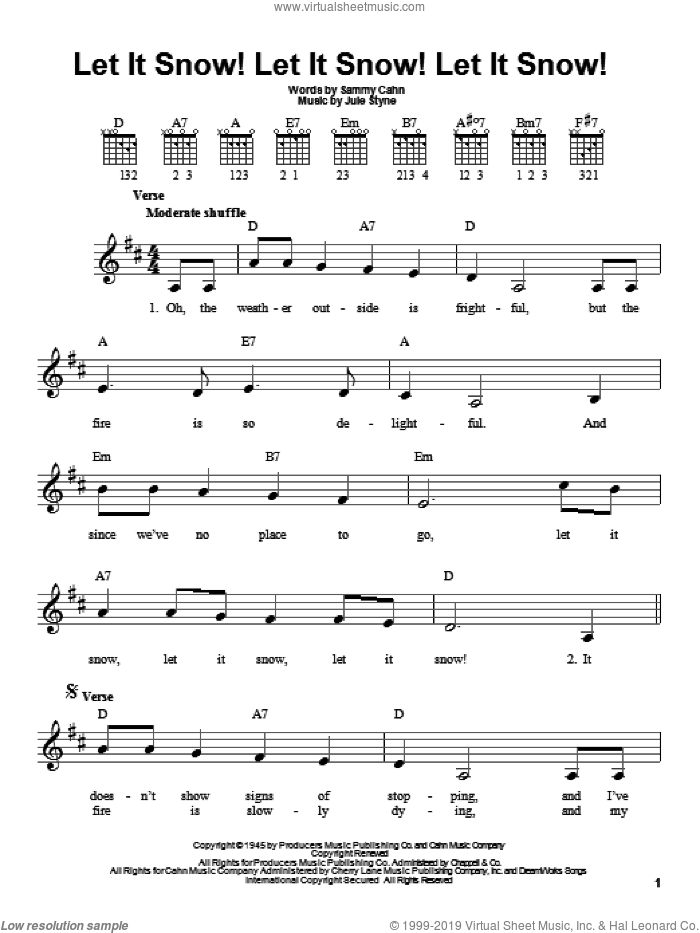 Let It Snow! Let It Snow! Let It Snow! sheet music for guitar solo (chords) by Sammy Cahn and Jule Styne, easy guitar (chords)