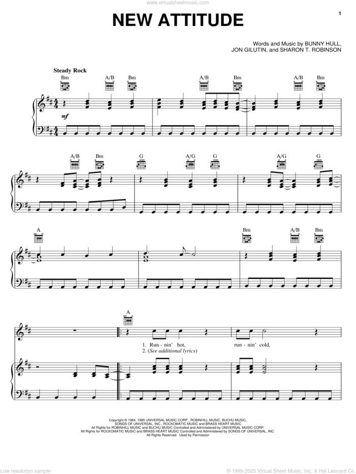 New Attitude sheet music for voice, piano or guitar by Fantasia Barrino, Patti LaBelle, Bunny Hull, Jon Gilutin and Sharon Robinson, intermediate skill level