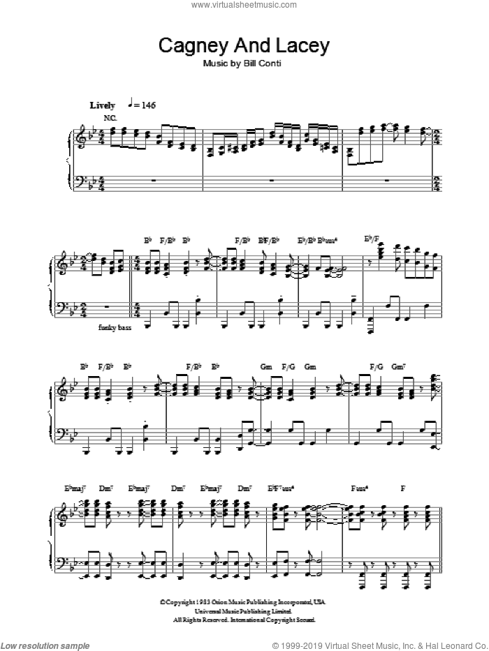 Theme from Cagney And Lacey sheet music for piano solo by Bill Conti, intermediate skill level