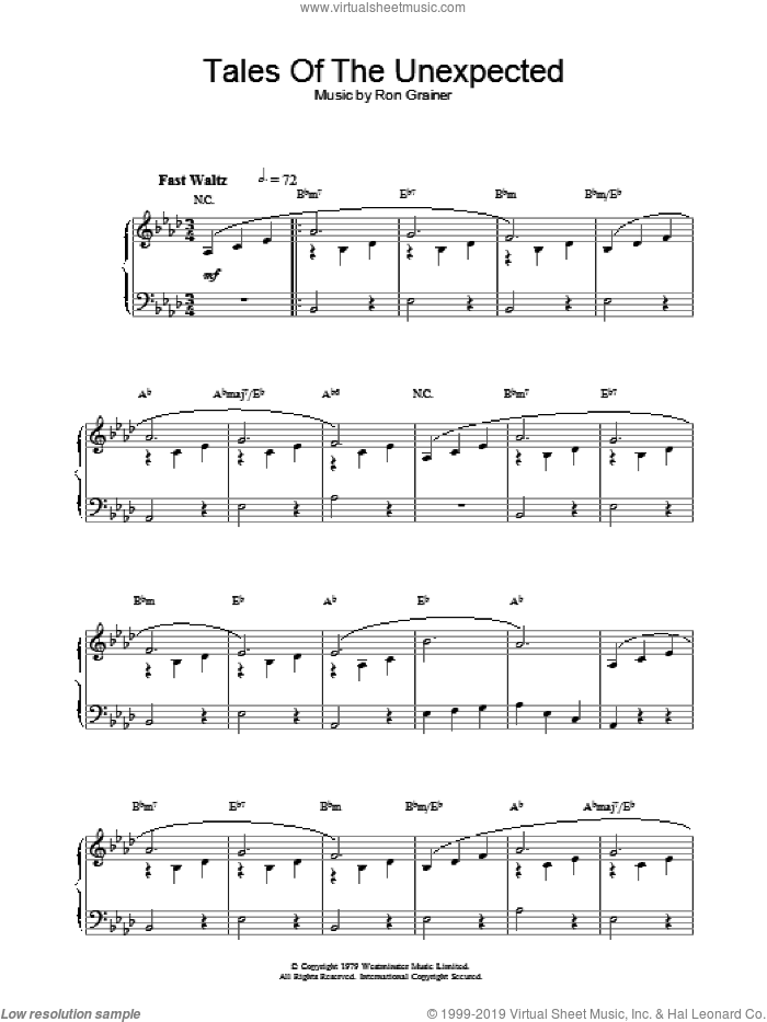 Theme from Tales Of The Unexpected sheet music for piano solo by Ron Grainer, intermediate skill level