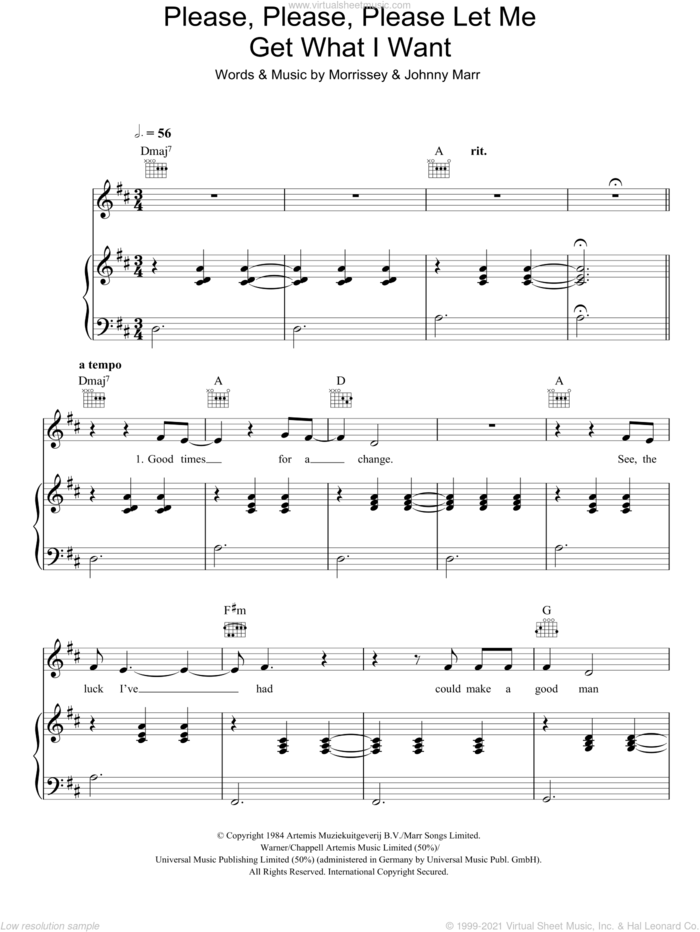Please, Please, Please, Let Me Get What I Want sheet music for voice, piano or guitar by Slow Moving Millie, The Smiths, Johnny Marr and Steven Morrissey, intermediate skill level