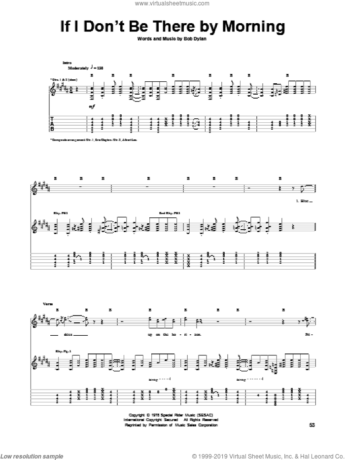 If I Don't Be There By Morning sheet music for guitar (tablature) by Eric Clapton and Bob Dylan, intermediate skill level