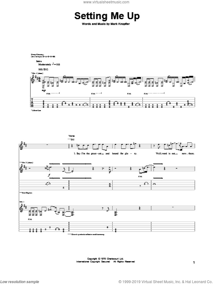 Setting Me Up sheet music for guitar (tablature) by Eric Clapton and Mark Knopfler, intermediate skill level