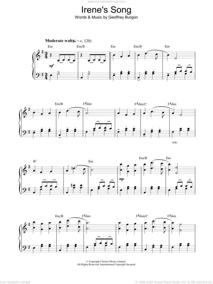 Irene's Song (theme from The Forsyte Saga) sheet music for piano solo by Geoffrey Burgon, Burgon Geoffrey and Jacqueline Kroft, intermediate skill level