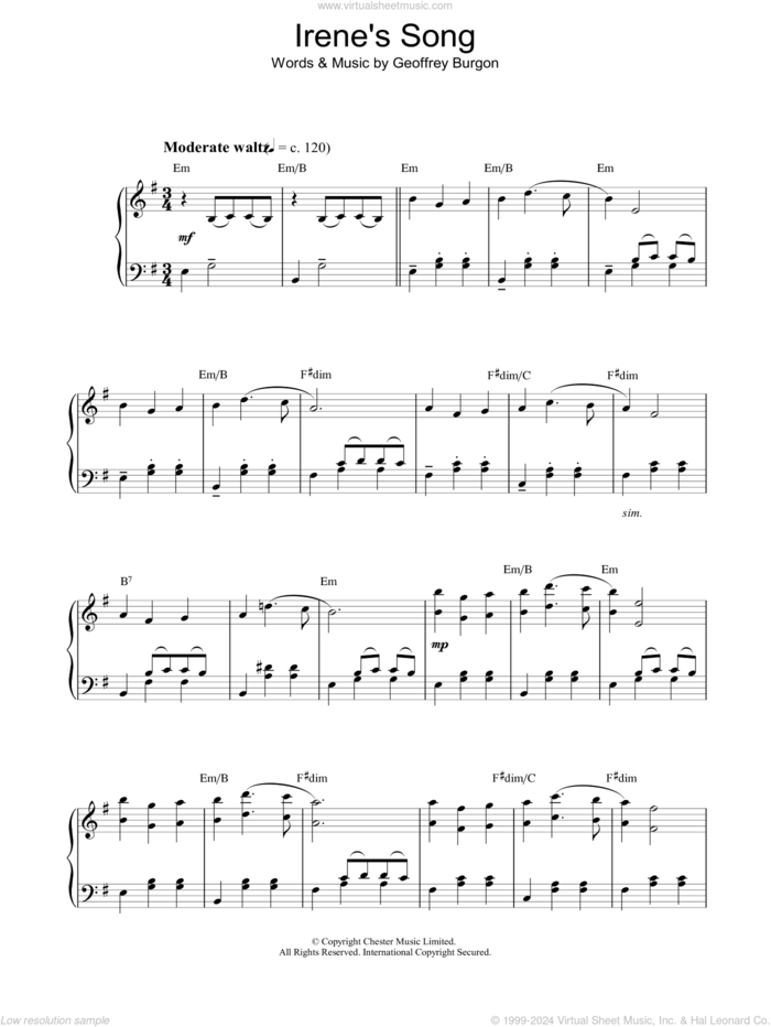 Irene's Song (theme from The Forsyte Saga) sheet music for piano solo by Geoffrey Burgon, Burgon Geoffrey and Jacqueline Kroft, intermediate skill level