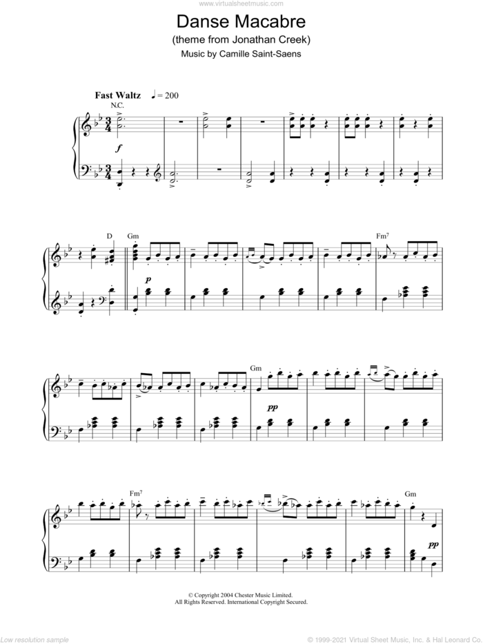Danse Macabre sheet music for piano solo by Camille Saint-Saens, classical score, intermediate skill level