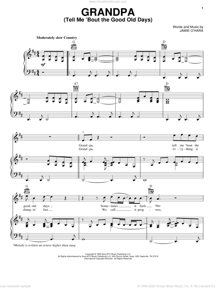 Grandpa (Tell Me 'Bout The Good Old Days) sheet music for voice, piano or guitar by The Judds, intermediate skill level