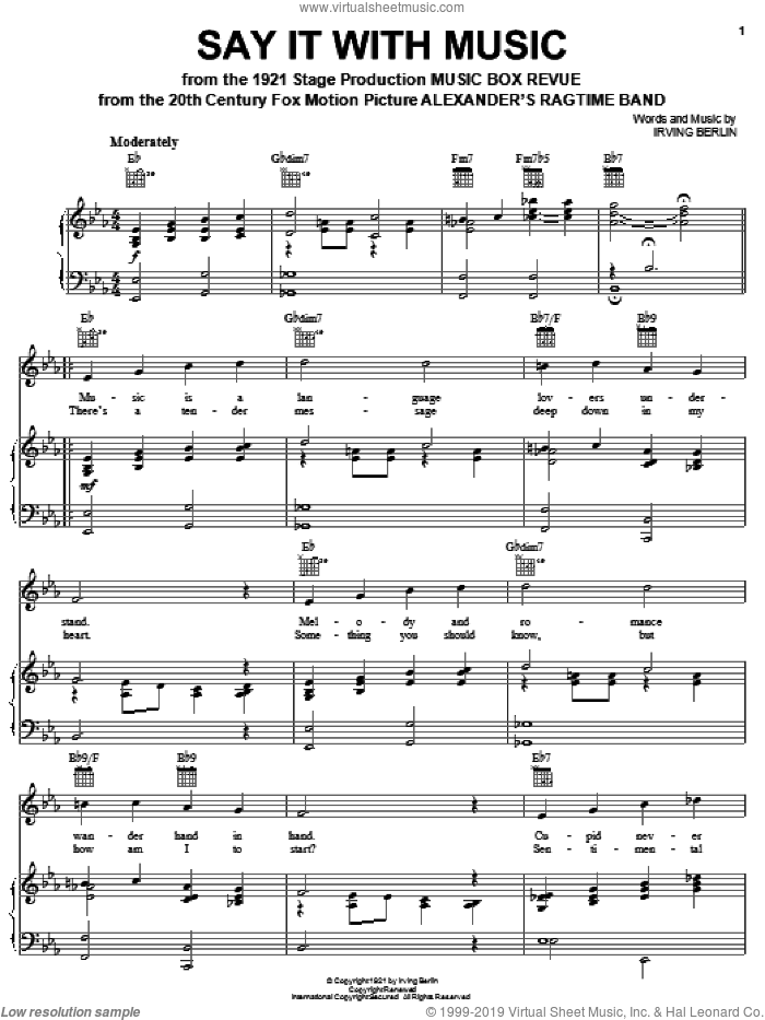 Say It With Music sheet music for voice, piano or guitar by Irving Berlin, intermediate skill level