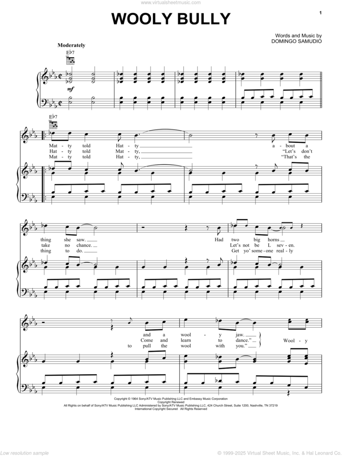 Wooly Bully sheet music for voice, piano or guitar by Sam The Sham & The Pharaohs and Domingo Samudio, intermediate skill level