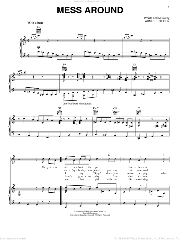 Mess Around sheet music for voice, piano or guitar by Ray Charles, Ray (Movie) and Ahmet Ertegun, intermediate skill level