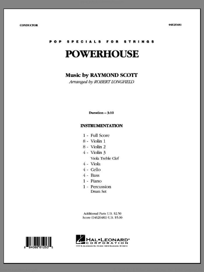 Powerhouse (COMPLETE) sheet music for orchestra by Raymond Scott and Robert Longfield, intermediate skill level