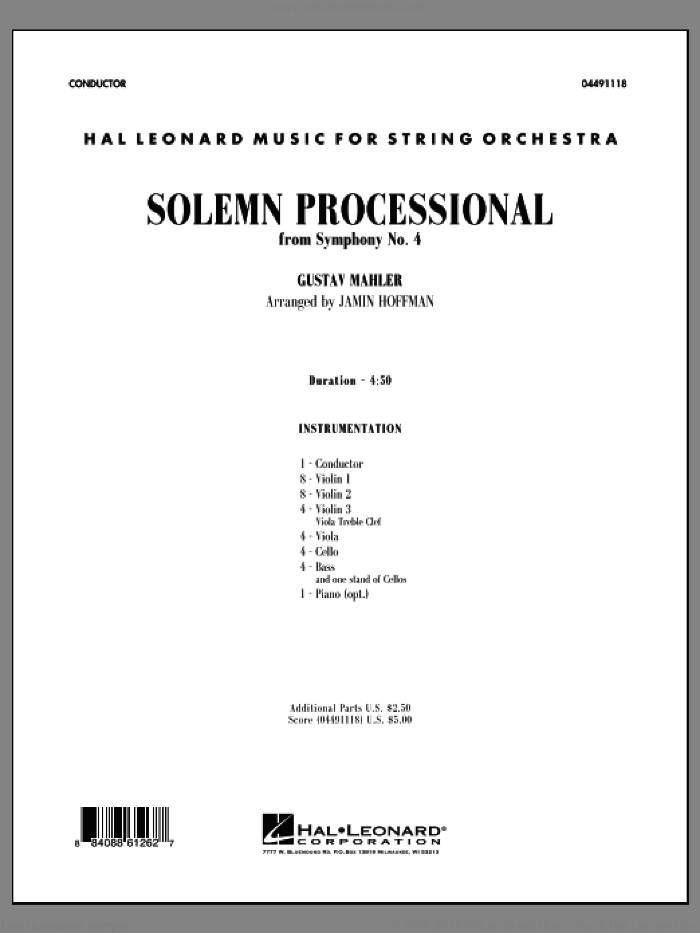 Solemn Processional (from 'Symphony No. 4') (COMPLETE) sheet music for orchestra by Gustav Mahler and Jamin Hoffman, classical score, intermediate skill level