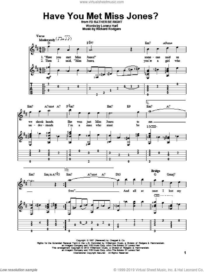 Have You Met Miss Jones? sheet music for guitar solo by Rodgers & Hart, Lorenz Hart and Richard Rodgers, intermediate skill level