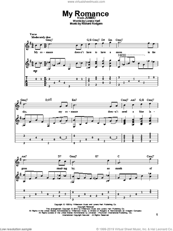 My Romance sheet music for guitar solo by Rodgers & Hart, Lorenz Hart and Richard Rodgers, intermediate skill level
