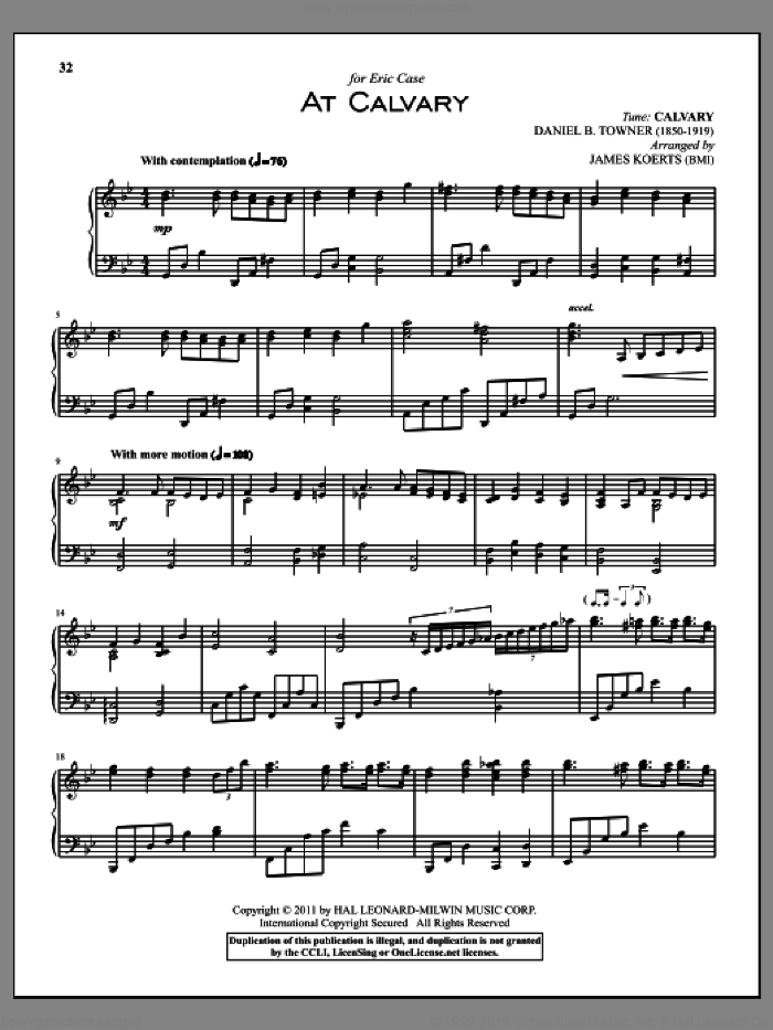 At Calvary sheet music for piano solo by William R. Newell and Daniel B. Towner, intermediate skill level