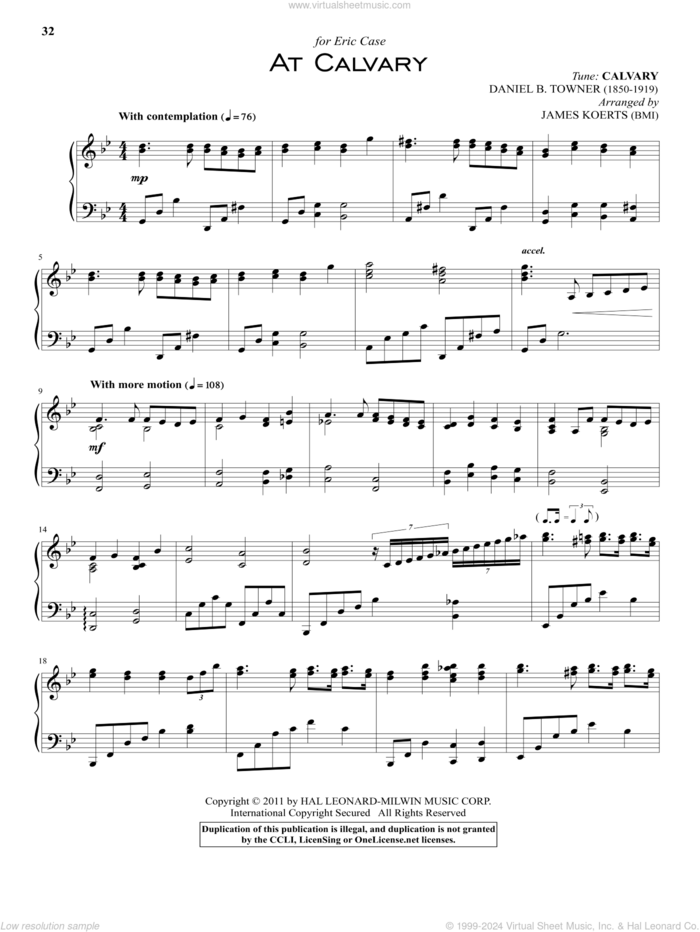 At Calvary sheet music for piano solo by William R. Newell and Daniel B. Towner, intermediate skill level