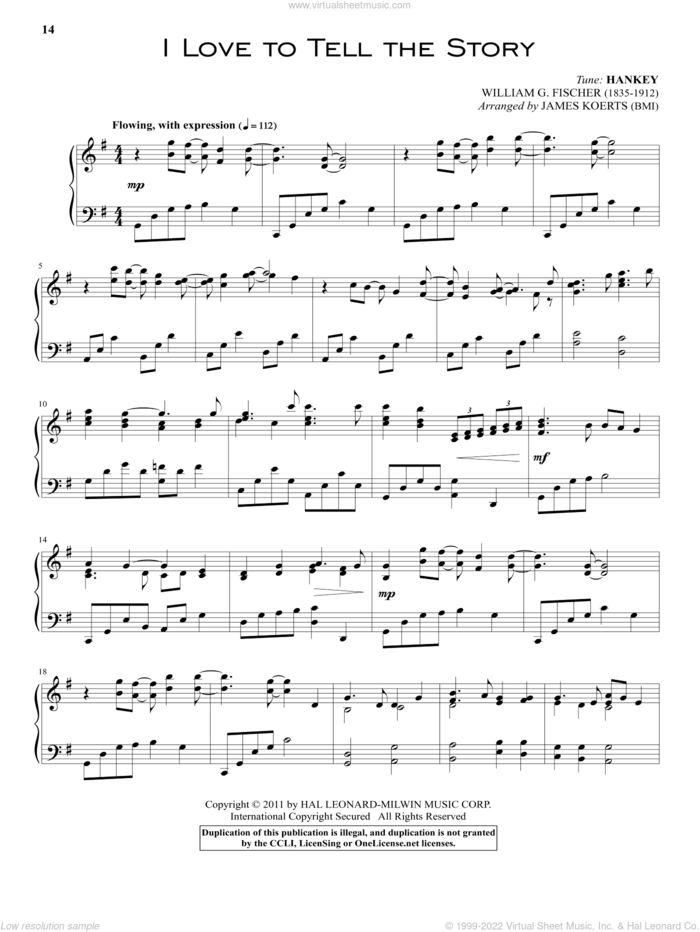 I Love To Tell The Story sheet music for piano solo by A. Catherine Hankey and William G. Fischer, intermediate skill level