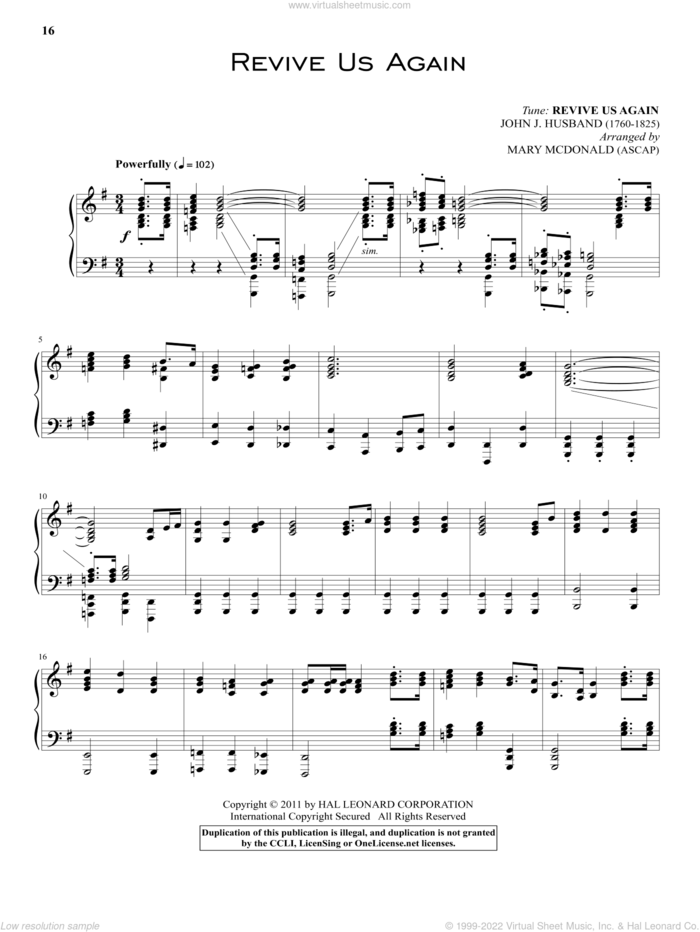 Revive Us Again sheet music for piano solo by William P. MacKay and John J. Husband, intermediate skill level