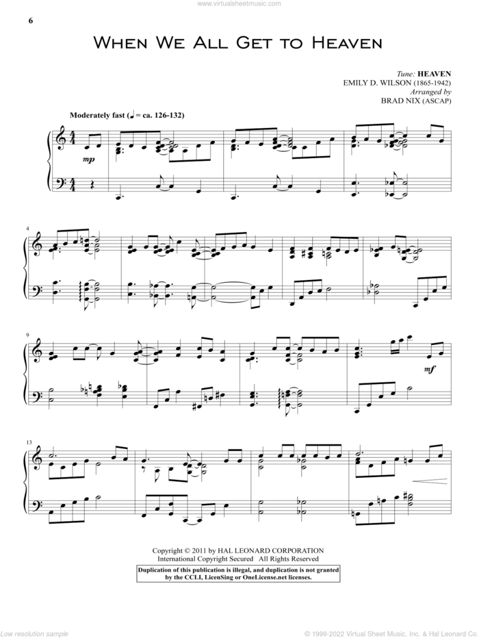 When We All Get To Heaven, (intermediate) sheet music for piano solo by Eliza E. Hewitt and Emily D. Wilson, intermediate skill level