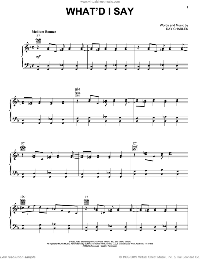 What'd I Say sheet music for voice, piano or guitar by Ray Charles, Bobby Darin and Ray (Movie), intermediate skill level