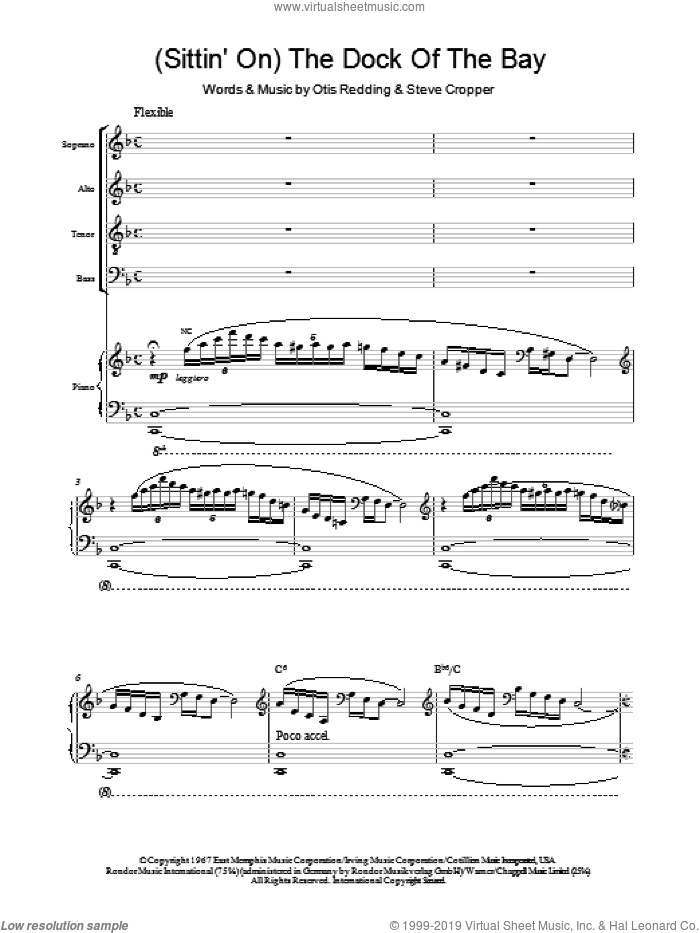 (Sittin' On) The Dock Of The Bay sheet music for choir (SATB: soprano, alto, tenor, bass) by Otis Redding and Steve Cropper, intermediate skill level