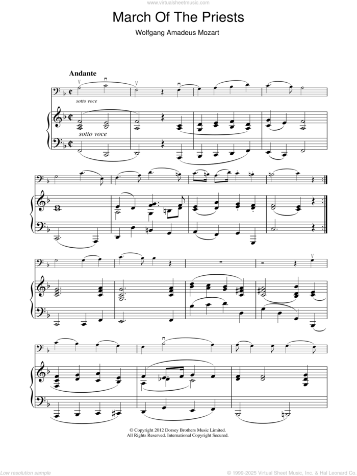 March Of The Priests sheet music for voice, piano or guitar by Wolfgang Amadeus Mozart, classical score, intermediate skill level