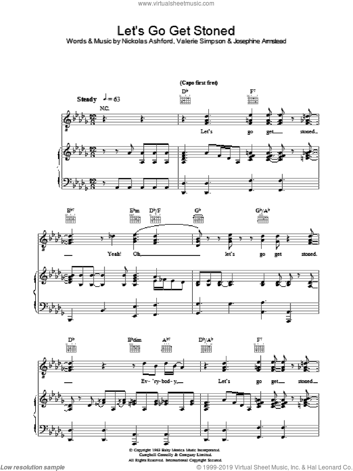 Let's Go Get Stoned sheet music for voice, piano or guitar by Ray Charles, Josephine Armstead, Nickolas Ashford and Valerie Simpson, intermediate skill level