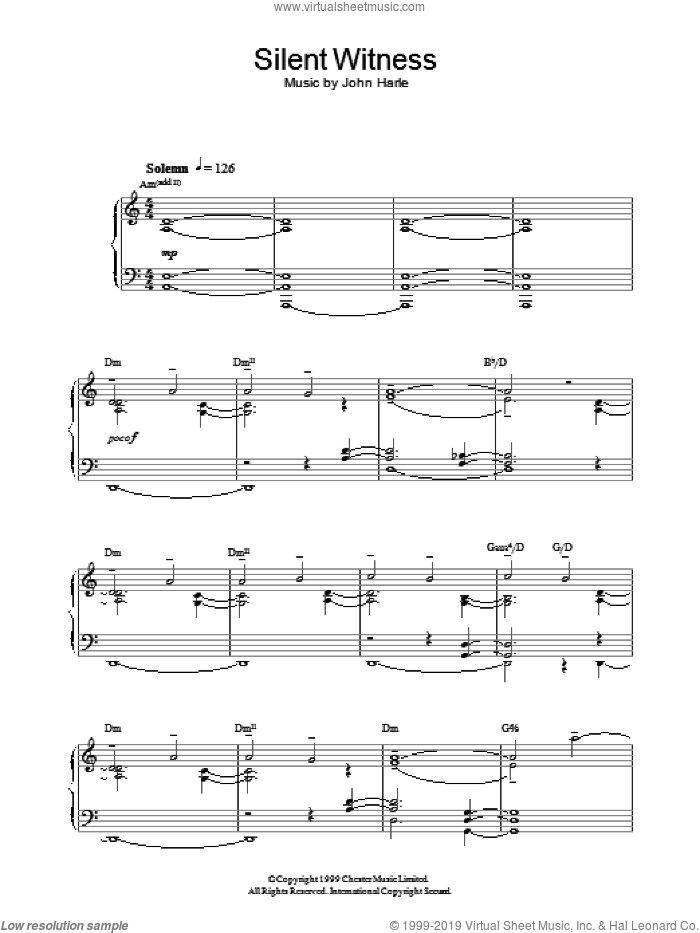 Silent Witness sheet music for piano solo by John Harle, intermediate skill level