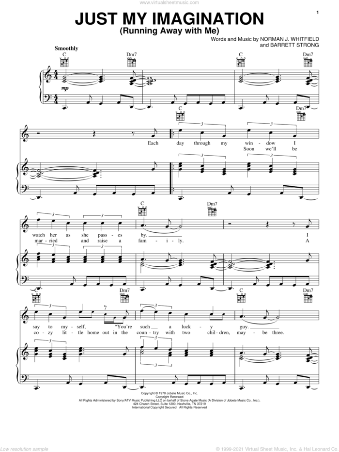 Just My Imagination (Running Away With Me) sheet music for voice, piano or guitar by The Temptations, Barrett Strong and Norman Whitfield, intermediate skill level