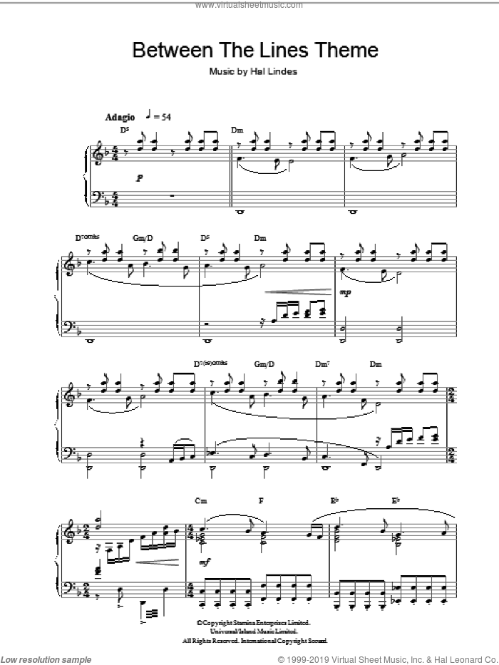 Between The Lines Theme sheet music for piano solo by Hal Lindes, intermediate skill level