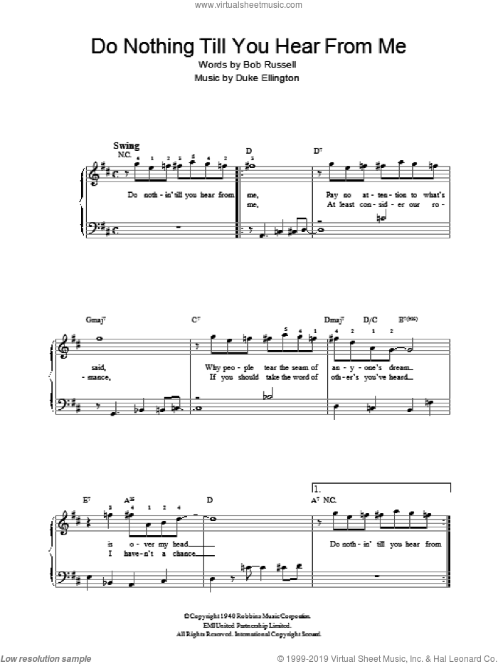 Do Nothing Till You Hear From Me sheet music for piano solo by Duke Ellington and Bob Russell, easy skill level