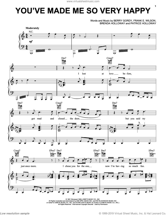 You've Made Me So Very Happy sheet music for voice, piano or guitar by Blood, Sweat & Tears, Gloria Estefan, Berry Gordy, Brenda Holloway and Frank E. Wilson, intermediate skill level