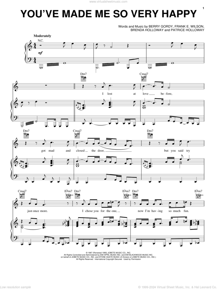 You've Made Me So Very Happy sheet music for voice, piano or guitar by Blood, Sweat & Tears, Gloria Estefan, Berry Gordy, Brenda Holloway and Frank E. Wilson, intermediate skill level