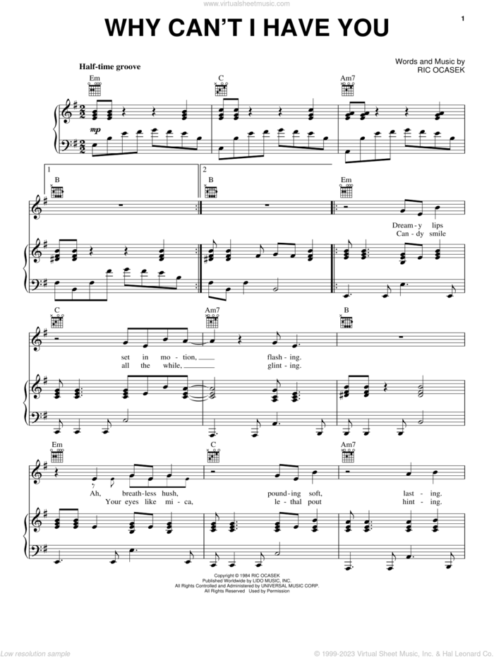 Why Can't I Have You sheet music for voice, piano or guitar by The Cars and Ric Ocasek, intermediate skill level