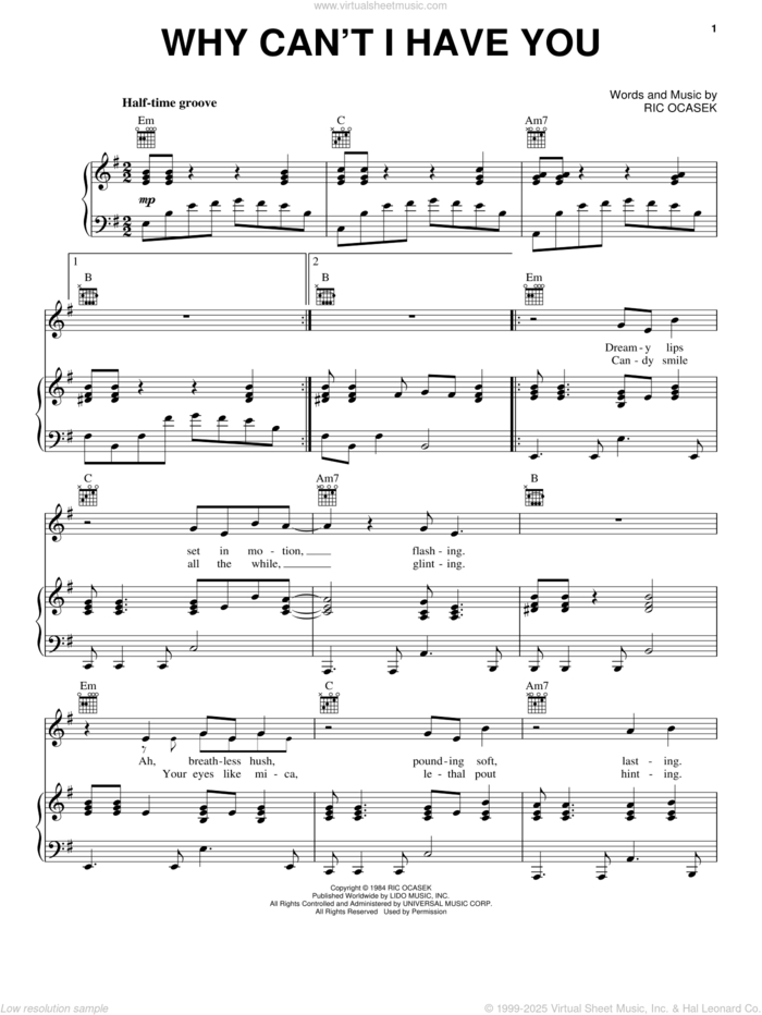 Why Can't I Have You sheet music for voice, piano or guitar by The Cars and Ric Ocasek, intermediate skill level