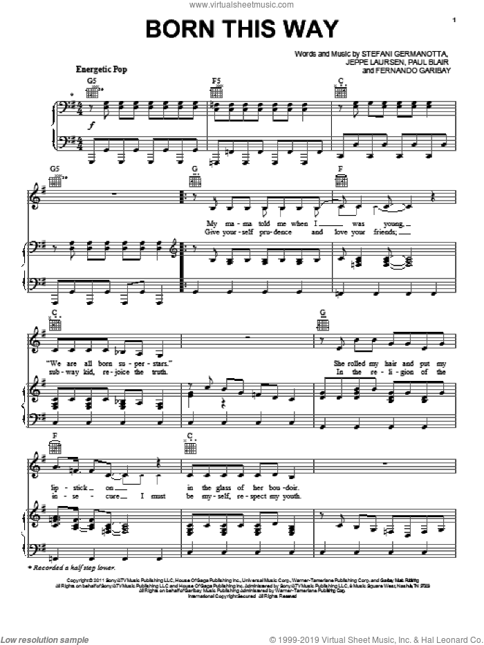 Born This Way sheet music for voice, piano or guitar by Lady Gaga, The Voice (TV Series), Fernando Garibay, Jeppe Laursen and Paul Blair, intermediate skill level