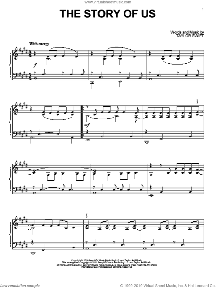 The Story Of Us, (intermediate) sheet music for piano solo by Taylor Swift, intermediate skill level