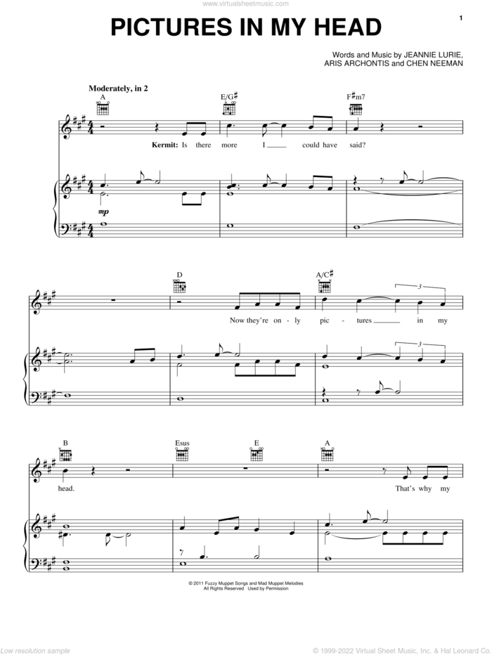 Pictures In My Head sheet music for voice, piano or guitar by The Muppets, The Muppets (Movie), Aris Archontis, Chen Neeman and Jeannie Lurie, intermediate skill level
