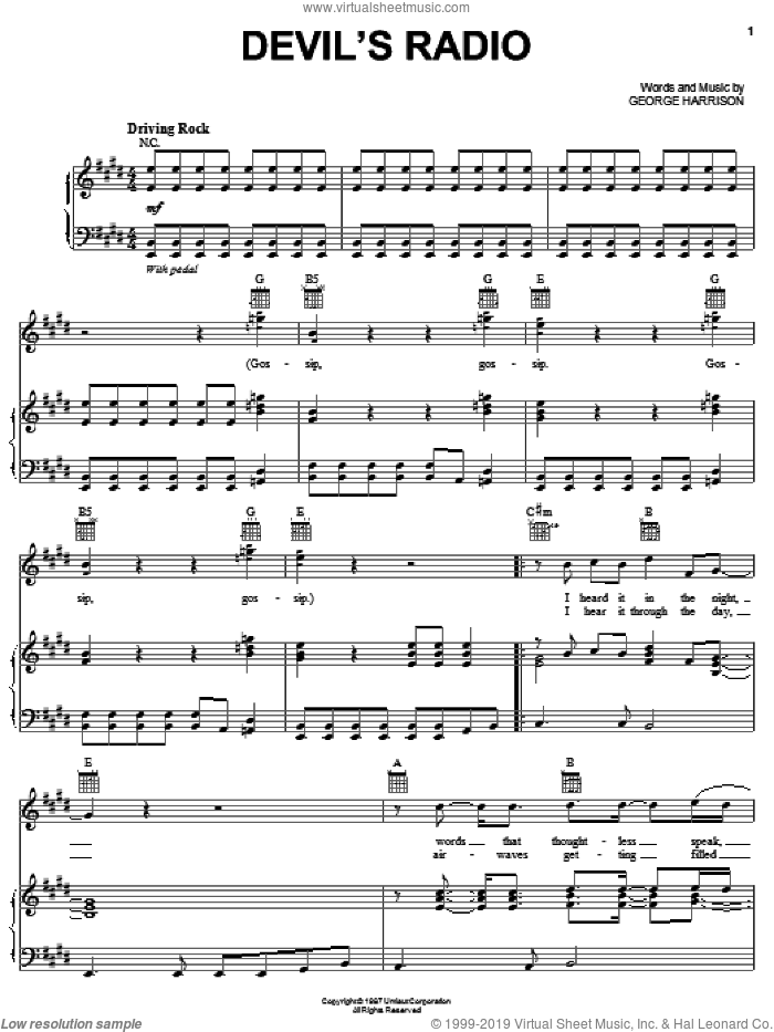 Devil's Radio sheet music for voice, piano or guitar by George Harrison, intermediate skill level