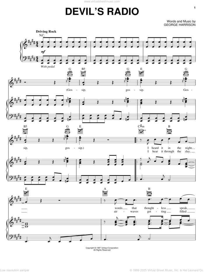 Devil's Radio sheet music for voice, piano or guitar by George Harrison, intermediate skill level