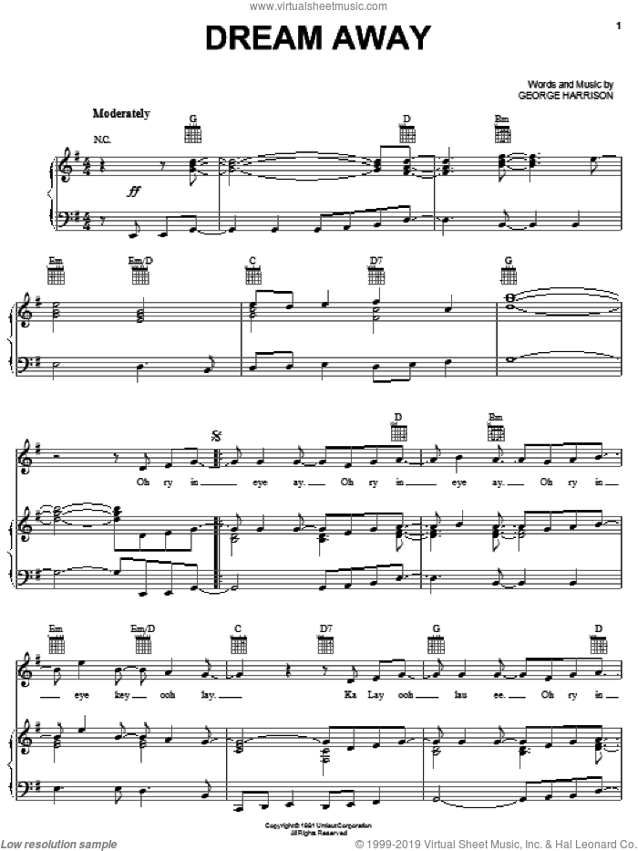 Dream Away sheet music for voice, piano or guitar by George Harrison, intermediate skill level