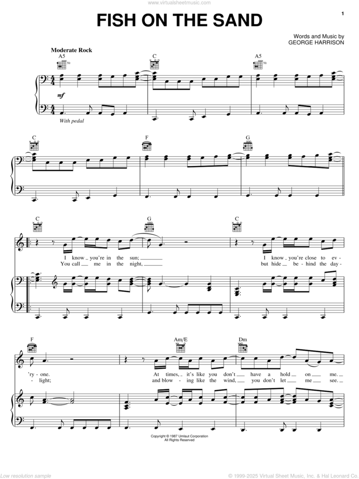 Fish On The Sand sheet music for voice, piano or guitar by George Harrison, intermediate skill level