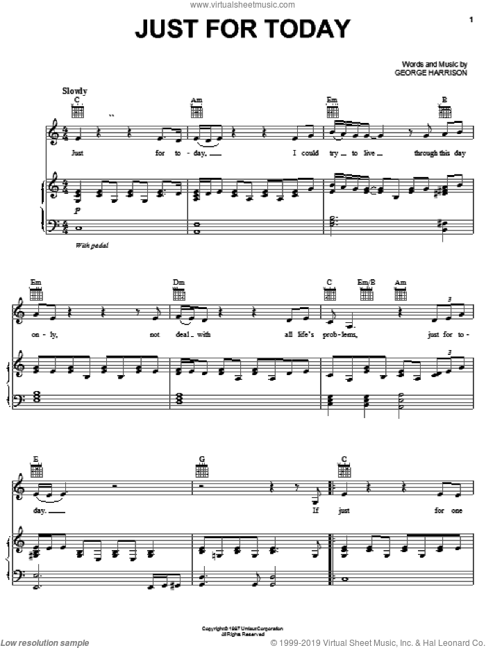 Just For Today sheet music for voice, piano or guitar by George Harrison, intermediate skill level